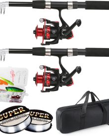 Fishing Rod, 6.9ft 2Pcs Telescopic Fishing Rods Set, Carbon Fiber Fishing Pole, 2PCS Spinning Rod and Reel Combo with Carrier Bag Freshwater Fishing Rod and Reel Combos Kits Fishing Gear